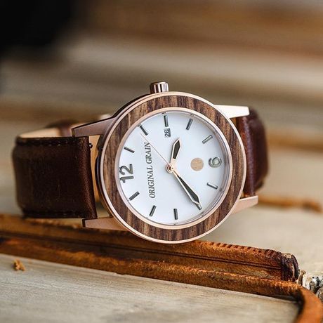 The SIXTY40  - Zebrawood/RoseGold/Brown Leather...