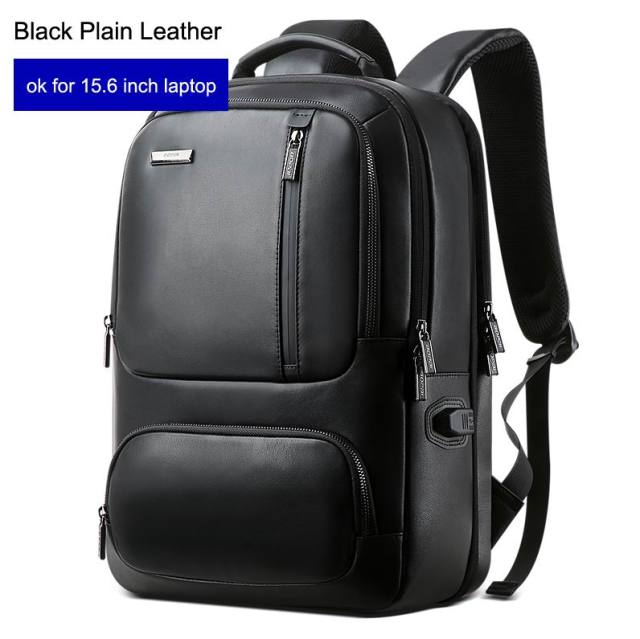 BOPAI Genuine Leather Backpack Men 15.6 Inch Laptop Backpack Real Leather USB Charging Port Male Business Backpack Travel