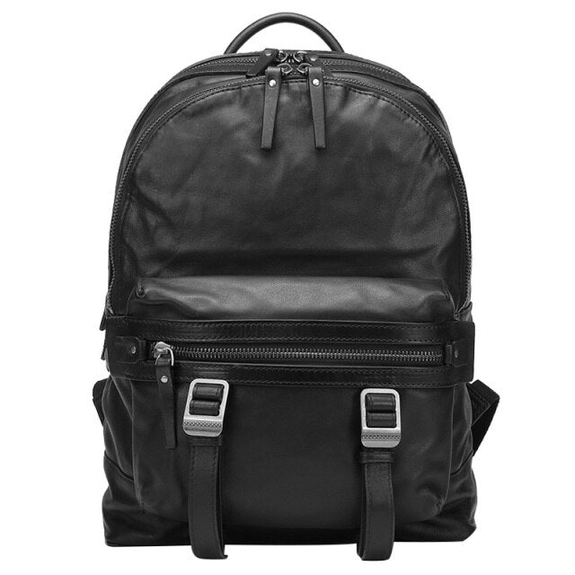 Backpack men's leather soft casual computer backpack cowhide retro tide brand street European and American backpacks travel bags