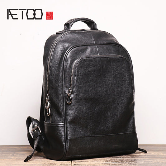 AETOO Men's New Backpack Casual Backpack Large Capacity Computer Bag Retro Leather Travel Bag European and American Style School